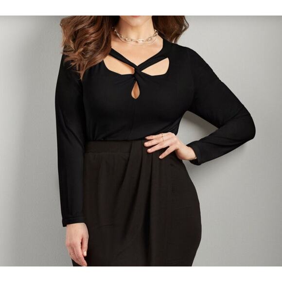 Plus Size 5X Women's 38/40 | Bodycon French Twist Long Sleeve Stretchy Knit Top - Picture 1 of 2